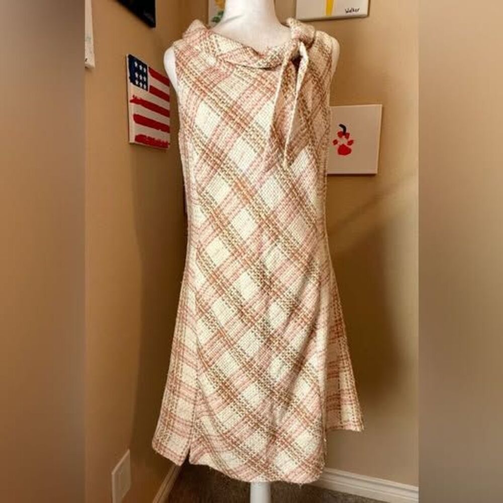 Zara One Shoulder Dress and matching Jacket in Cream and Brown Plaid